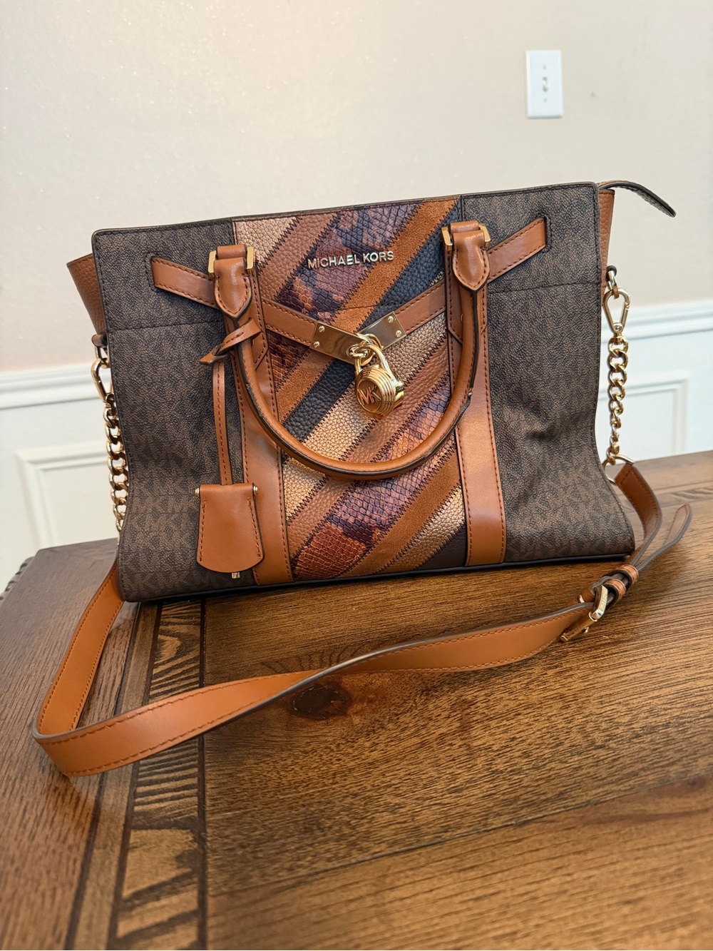 Michael Kors Nouveau Hamilton Satchel Handbag CrossbodyPurse Bag Women Brown